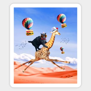 Cat Giraffe - Cat Riding Flying Giraffe with Burger Sticker